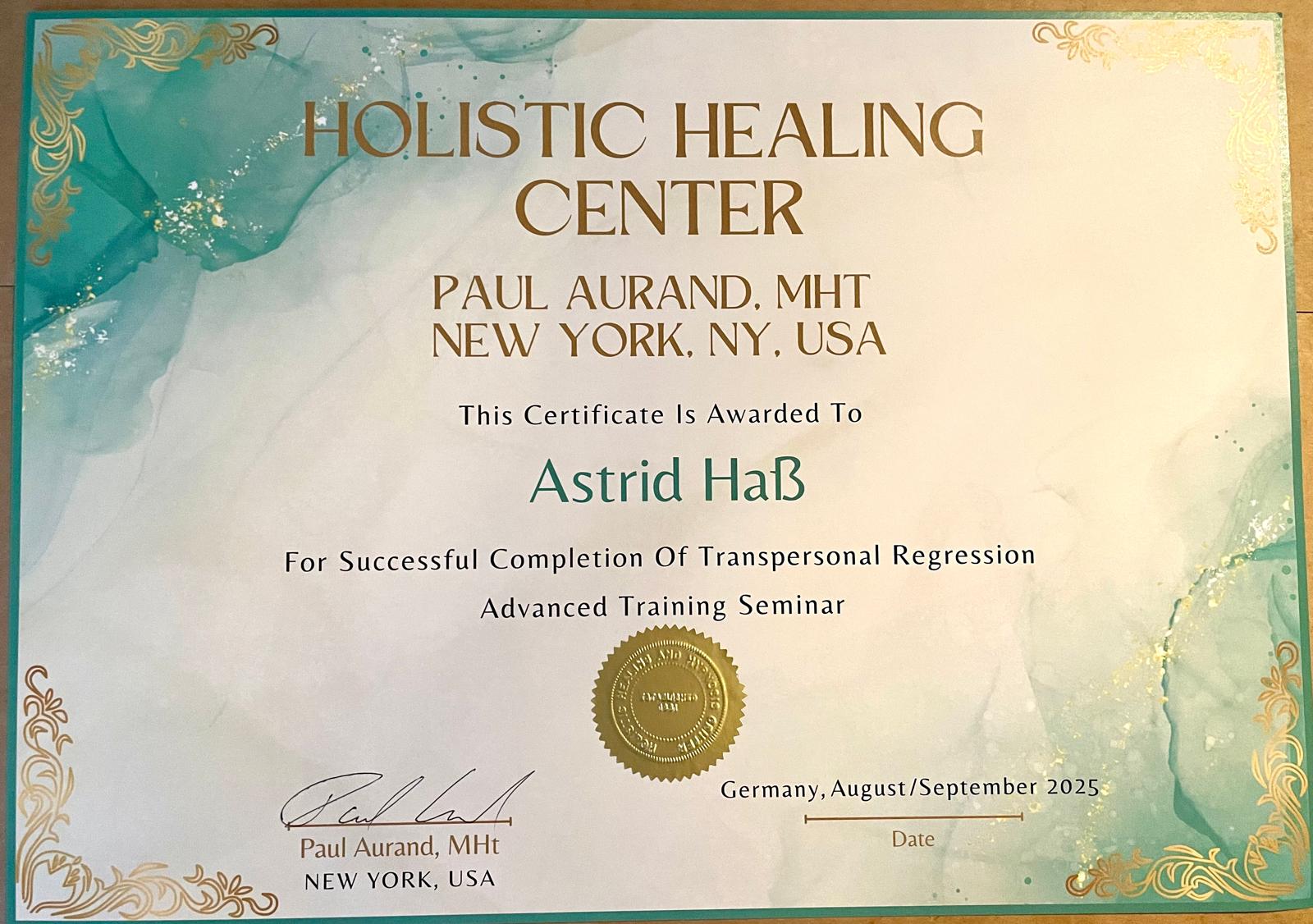 hypnotherapie certificate aurand